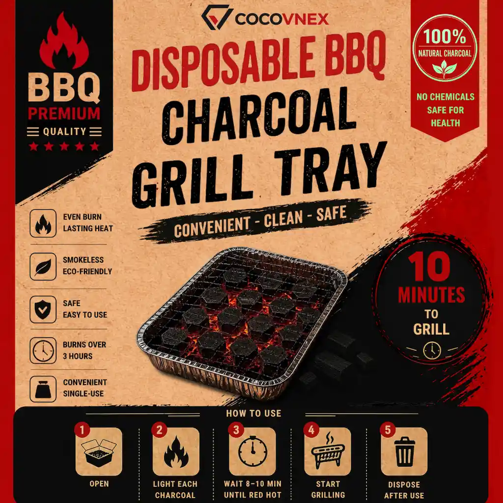 Disposable BBQ charcoal grill tray product banner | CocoVnex